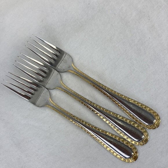 3 Retroneu GOLD ACCENT Chain 7” 18/8 Korea Stainless Dessert Fork Good Quality - Picture 5 of 10